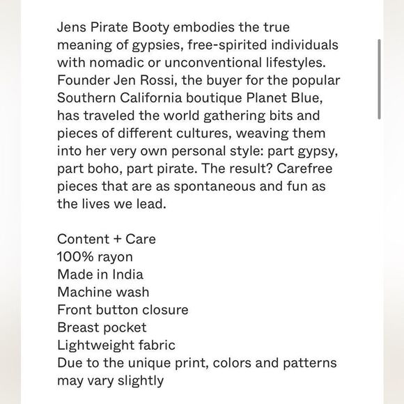 Jen's Pirate Booty x Free People Tropics Kapalua Shirt XS - Picture 3 of 12